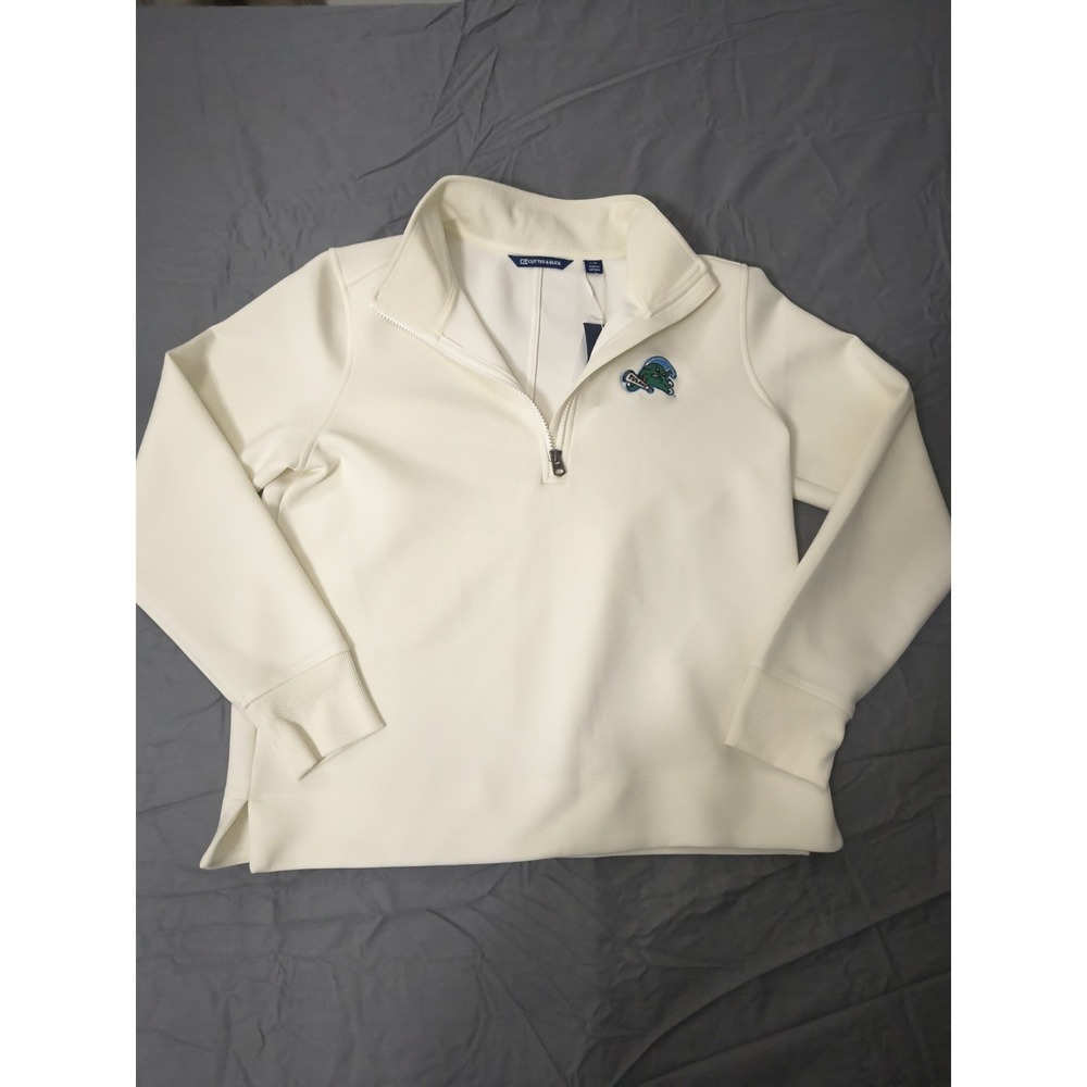 NWT Cutter & Buck Tulane Green Wave Stretch L White 1/4 Zip Pullover Sweatshirt